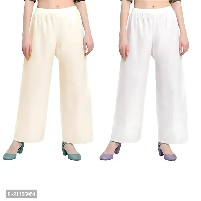 Women's Rayon Palazzo Pants Combo in Elegant Off-White (S, Off White and White)-thumb0