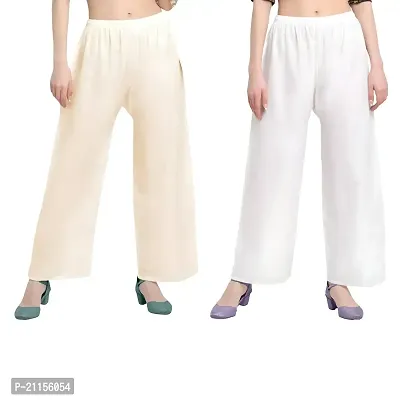 Women's Rayon Palazzo Pants Combo in Elegant Off-White (S, Off White and White)-thumb3