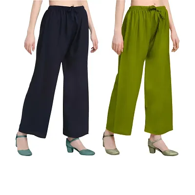 Buy ECOWISH Womens Palazzo Pants Wide Leg Trousers High Waisted Business  Casual Loose Flared Pants, Navy Blue, Large at Amazon.in