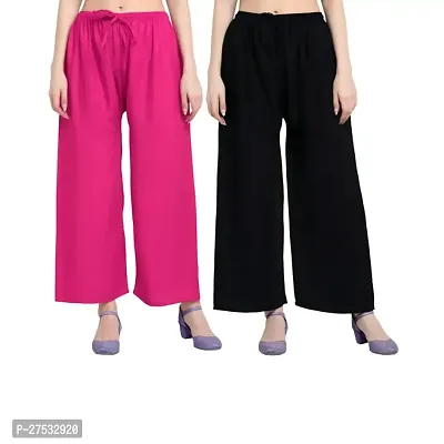 Womens Solid Rayon Palazzo Combo 2-Set in Pink and Black-thumb0