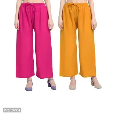 Womens Solid Rayon Palazzo Combo 2-Set in Pink and Yellow
