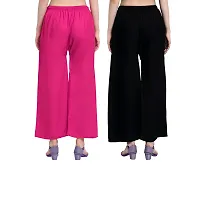 Womens Solid Rayon Palazzo Combo 2-Set in Pink and Black-thumb2