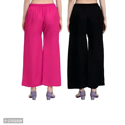 Womens Solid Rayon Palazzo Combo 2-Set in Pink and Black-thumb3
