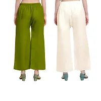 Womens Solid Rayon Palazzo Combo 2-Set in Green and Off-White-thumb2