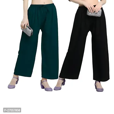 Womens Solid Rayon Palazzo Combo 2-Set in Dark Green and Black