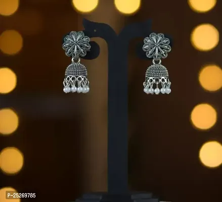 Silver Brass Jhumkas Earrings For Women