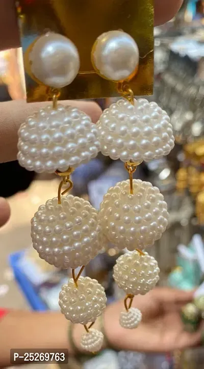 White Plastic Jhumkas Earrings For Women