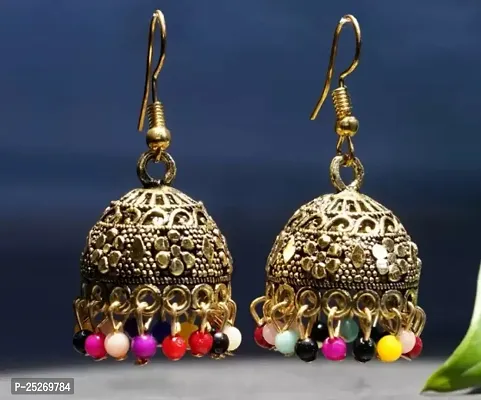 Golden Brass Jhumkas Earrings For Women