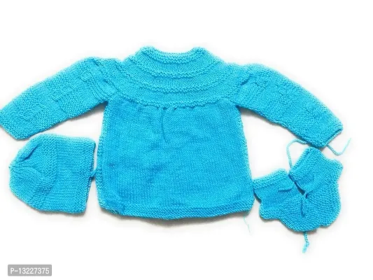 ARUNA KULLU HANDLOOM Newborn Baby's Woollen Knitted Hand Made Frozen Sweater 3 Pieces Suit Set (0-6 Months)-thumb2