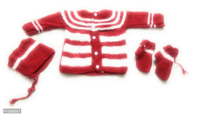 Jain Traders Baby Boy's & Baby Girl's Wool Round Neck Sweater Set (142_Red_0-3 Months)