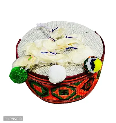 Traditional KULLU Cap with Flowers ON TOP (Malana Black, Free Size 7)-thumb2