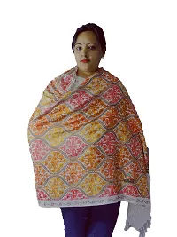 pure woolen handmade kullu stole with beautiful kadai work (white)-thumb1