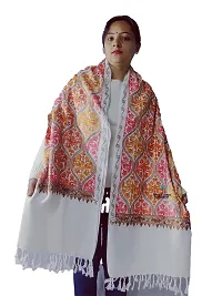 pure woolen handmade kullu stole with beautiful kadai work (white)-thumb2