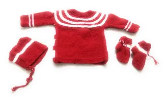 Jain Traders Baby Boy's & Baby Girl's Wool Round Neck Sweater Set (142_Red_0-3 Months)-thumb1
