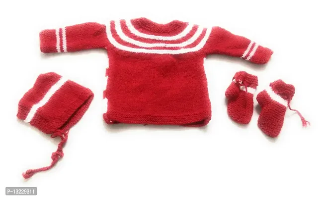 Jain Traders Baby Boy's & Baby Girl's Wool Round Neck Sweater Set (142_Red_0-3 Months)-thumb2