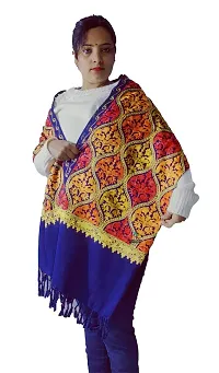 pure woolen handmade kullu stole with beautiful kadai work (velvet)-thumb2