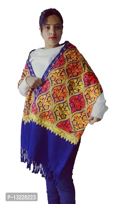 pure woolen handmade kullu stole with beautiful kadai work (velvet)-thumb3