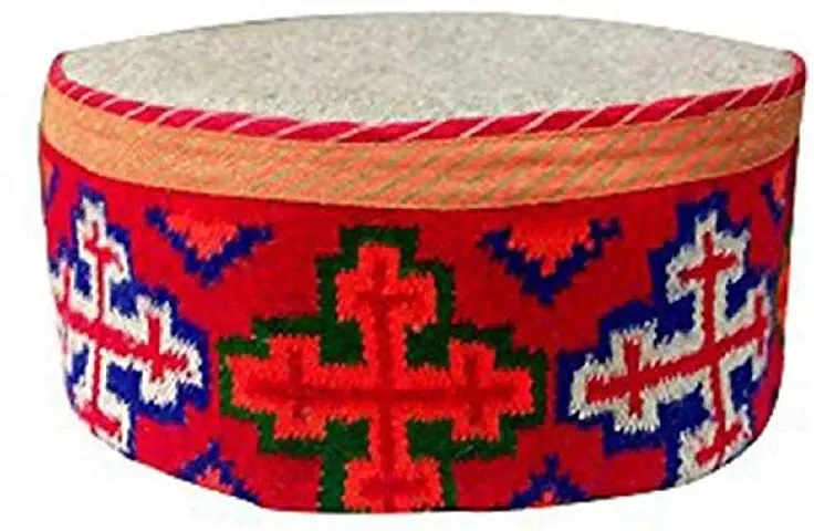 ARUNA KULLU HANDLOOM Himachali Woolen Cap Unisex (Pahari Cap, Multicolor) with MOR PANJA Design