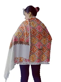 pure woolen handmade kullu stole with beautiful kadai work (white)-thumb3