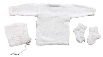 Jain Traders Baby Boy's & Baby Girl's Wool Round Neck Sweater Set (142_White_0-3 Months)-thumb1