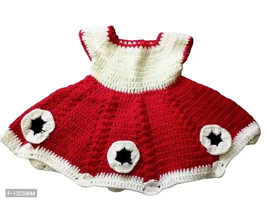 ARUNA KULLU HANDLOOM Hand Made New Born Baby Woolen Knitted Sweater Set (3Pcs Suit) for Kids BABIES (Unisex) (red frock)-thumb0