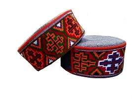 ARUNA KULLU HANDLOOM Himachali Woolen Cap Unisex (Pahari Cap, Multicolor) with MOR PANJA Design-thumb1