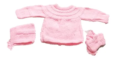 Jain Traders Baby Boy's & Baby Girl's Wool Round Neck Sweater Set (142_Pink_0-3 Months)-thumb1