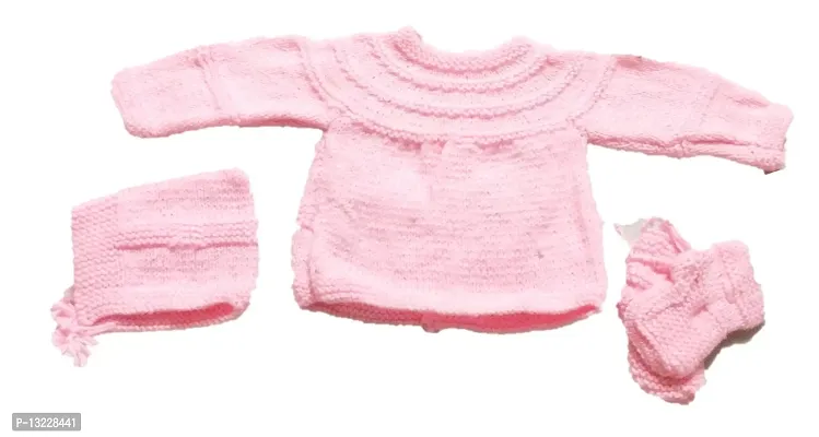 Jain Traders Baby Boy's & Baby Girl's Wool Round Neck Sweater Set (142_Pink_0-3 Months)-thumb2