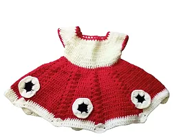 ARUNA KULLU HANDLOOM Hand Made New Born Baby Woolen Knitted Sweater Set (3Pcs Suit) for Kids BABIES (Unisex) (red frock)-thumb1