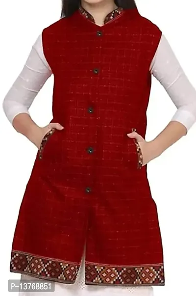 Red colored Kullu Woolen Winter Wear Long Jacket for Women-thumb0