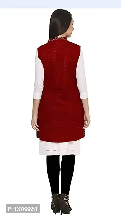 Red colored Kullu Woolen Winter Wear Long Jacket for Women-thumb2