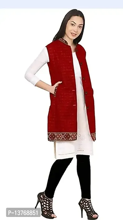 Red colored Kullu Woolen Winter Wear Long Jacket for Women-thumb3