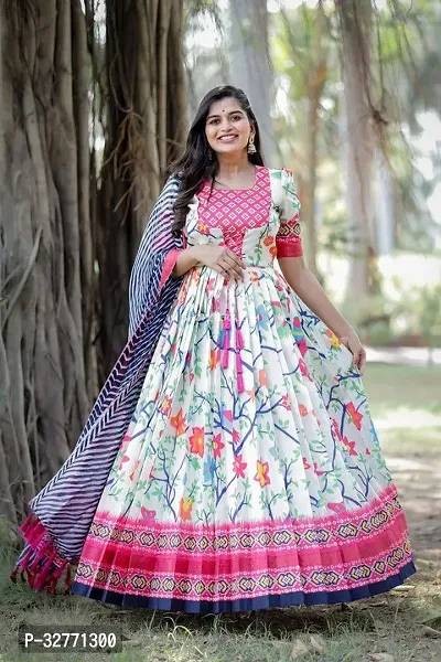 Stylish Cotton Silk Stitched Anarkali Gown for Women with Dupatta-thumb0