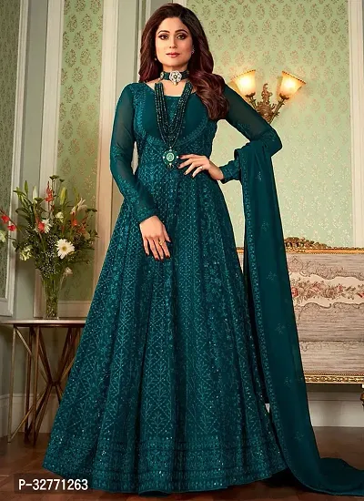 Stylish Cotton Silk Stitched Anarkali Gown for Women with Dupatta-thumb0