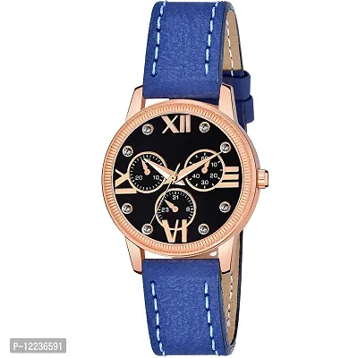 Buy Rose Gold Flower Blue Dial Blue Color Leather Strap Watch For