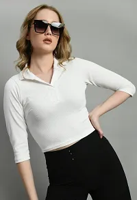 Elegant White Polyester Solid Regular Length For Women-thumb3