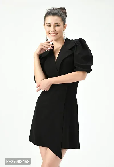 Stylish Black Cotton Blend Solid Dress For Women-thumb3