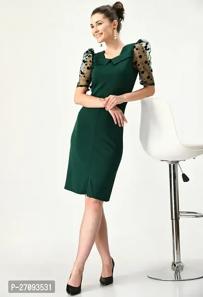 Stylish Green Cotton Blend Solid Dress For Women