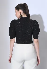 Elegant Black Cotton Blend Embellished Top For Women-thumb1