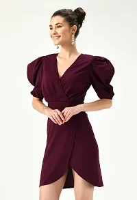 Stylish Maroon Cotton Blend Solid Dress For Women-thumb2