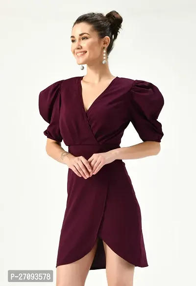 Stylish Maroon Cotton Blend Solid Dress For Women-thumb3