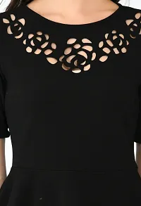 Casual Laser Cut, Woven, Solid, Self Design Women Black Top-thumb3