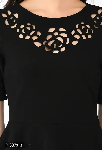 Casual Laser Cut, Woven, Solid, Self Design Women Black Top-thumb4