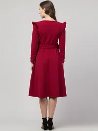 Women Fit and Flare Maroon Dress-thumb1
