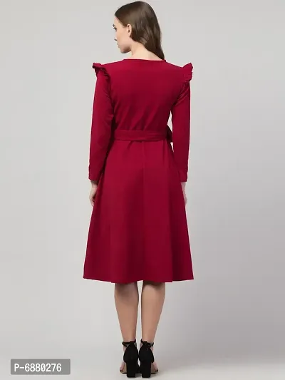 Women Fit and Flare Maroon Dress-thumb2