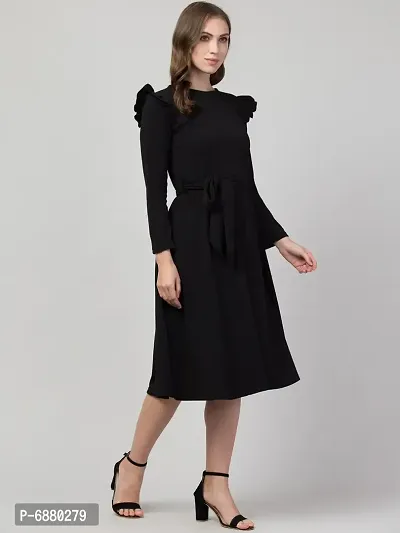Women Fit and Flare Black Dress-thumb3