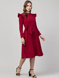 Women Fit and Flare Maroon Dress-thumb3