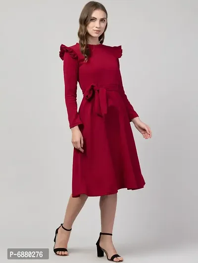 Women Fit and Flare Maroon Dress-thumb4