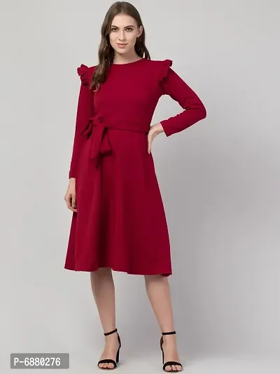 Women Fit and Flare Maroon Dress-thumb0