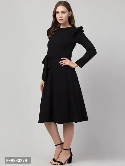 Women Fit and Flare Black Dress-thumb4